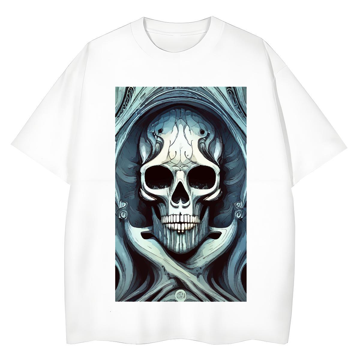 Custom T-Shirts 230g Cotton O-Neck Short Sleeve Sport skull Couples T Shirts Loose fit Cartoon Floral Printing Tops