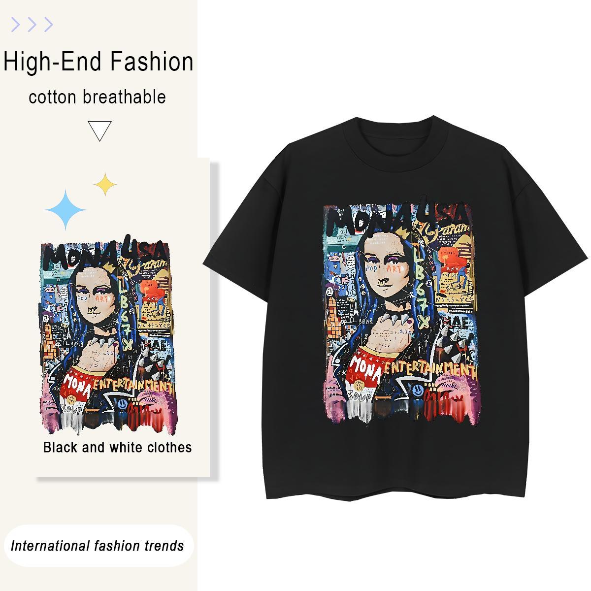 Stylist Womens T Shirts 100% Cotton 230g Breathable Short Sleeve Sport Mona Lisa Tshirt for Man Woman Unisex Cartoon Printing L-4XL Top Tees