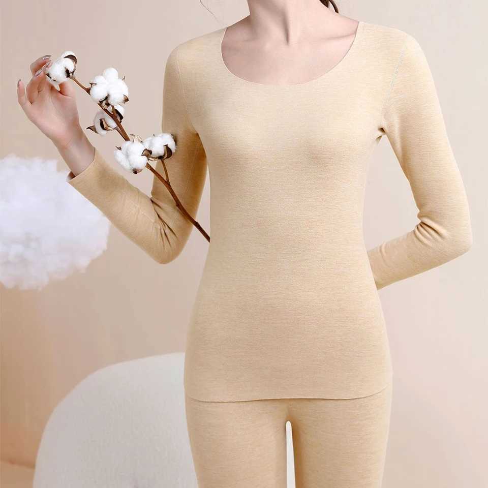 Women's Thermal Underwear Women s Thermal Underwear Sets Round Neck Long Johns Winter Warmth Thick Seamless Lingerie Plus Size Pajamas 2 Piece Su