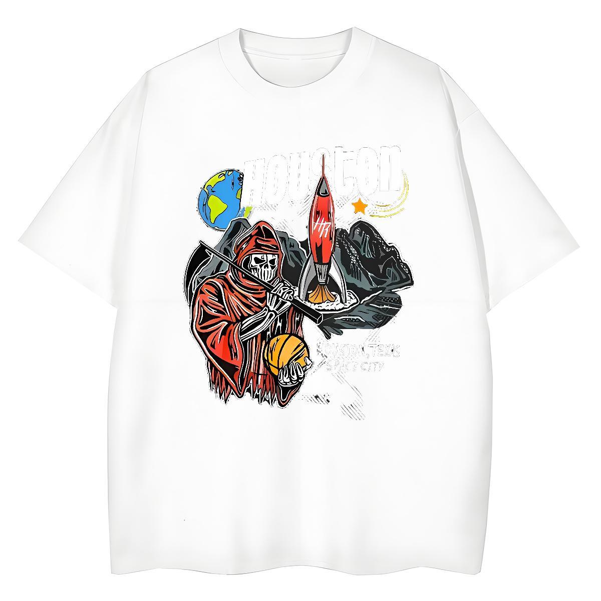 Casual New Womens T Shirts 230g Cotton Breathable Short Sleeve Hip Hop skull Women Tees Loose Anime Tops Tees
