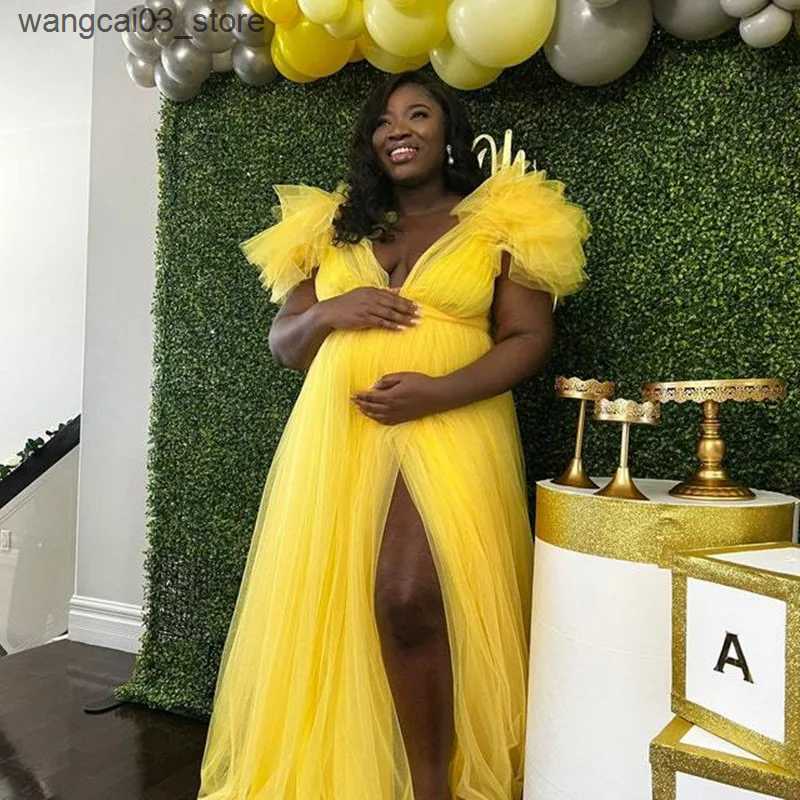 Maternity Dresses Pregnant Dress Maternity Gown V Neck Gauze Floating Shoulder Maxi Photography Dress Baby Shower Photoshoot Session L240910
