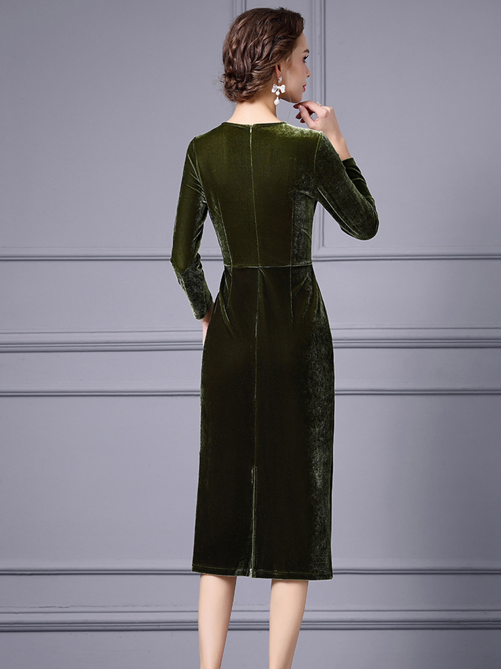 0C-SB9447 407M17 Women's Basic & Casual Dresses Autumn and Winter Golden Velvet Long Skirt Evening Dress