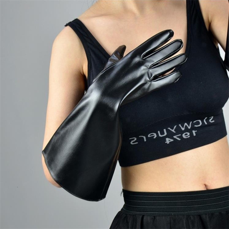 38cm Touchscreen long gloves large sleeves wide cuffs lantern puff simulated leather black for men and women 240906