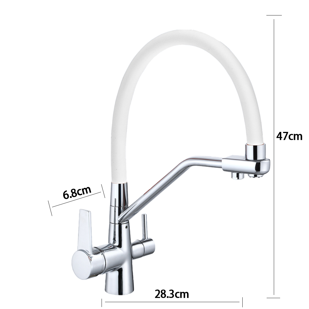 Kitchen faucet brass faucet hot and cold water faucet pure water faucet any retractable double handle faucet white tube