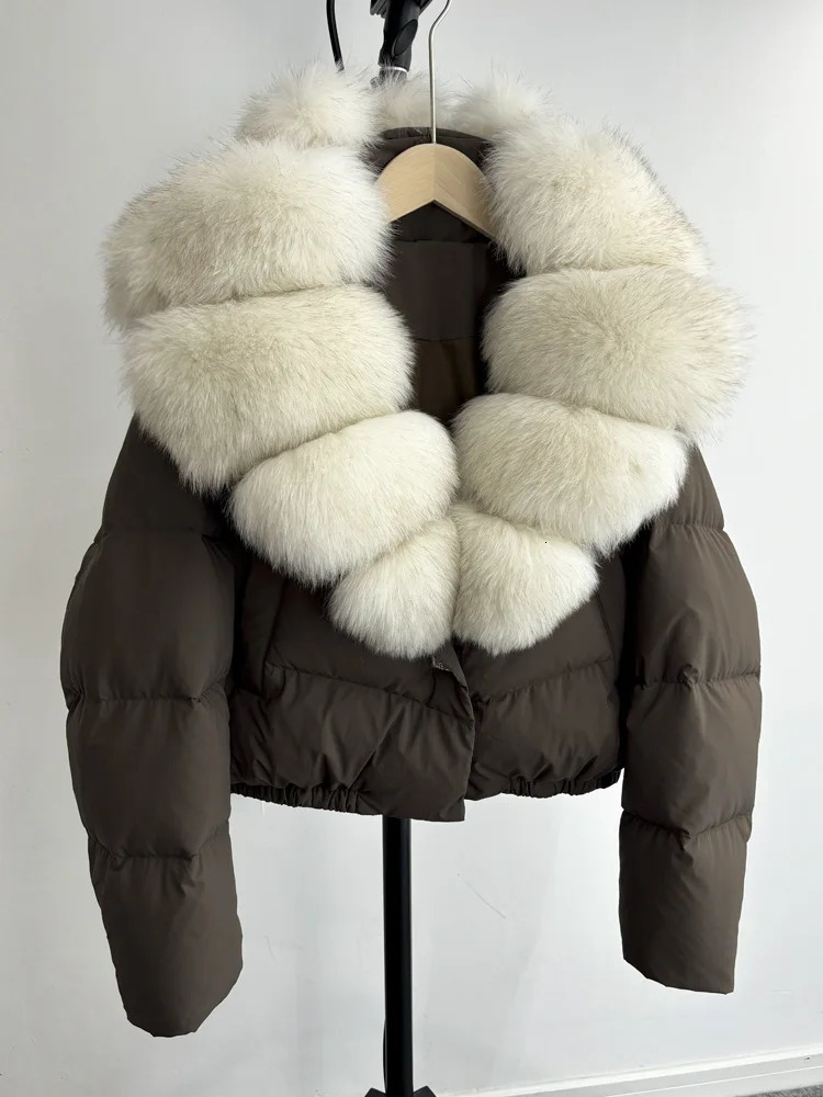 Janveny Big Natural Fox Fur Coat Womens Autumn Winter Female Parkas 90% White Duck Down Jacket Feather Short Puffer 241010