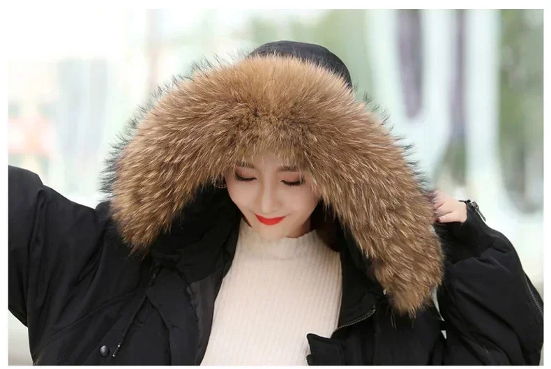 100% genuine fur necklace for women warm natural raccoon fur scarf childrens winter down jacket hooded fur decorative jacket accessories 241011