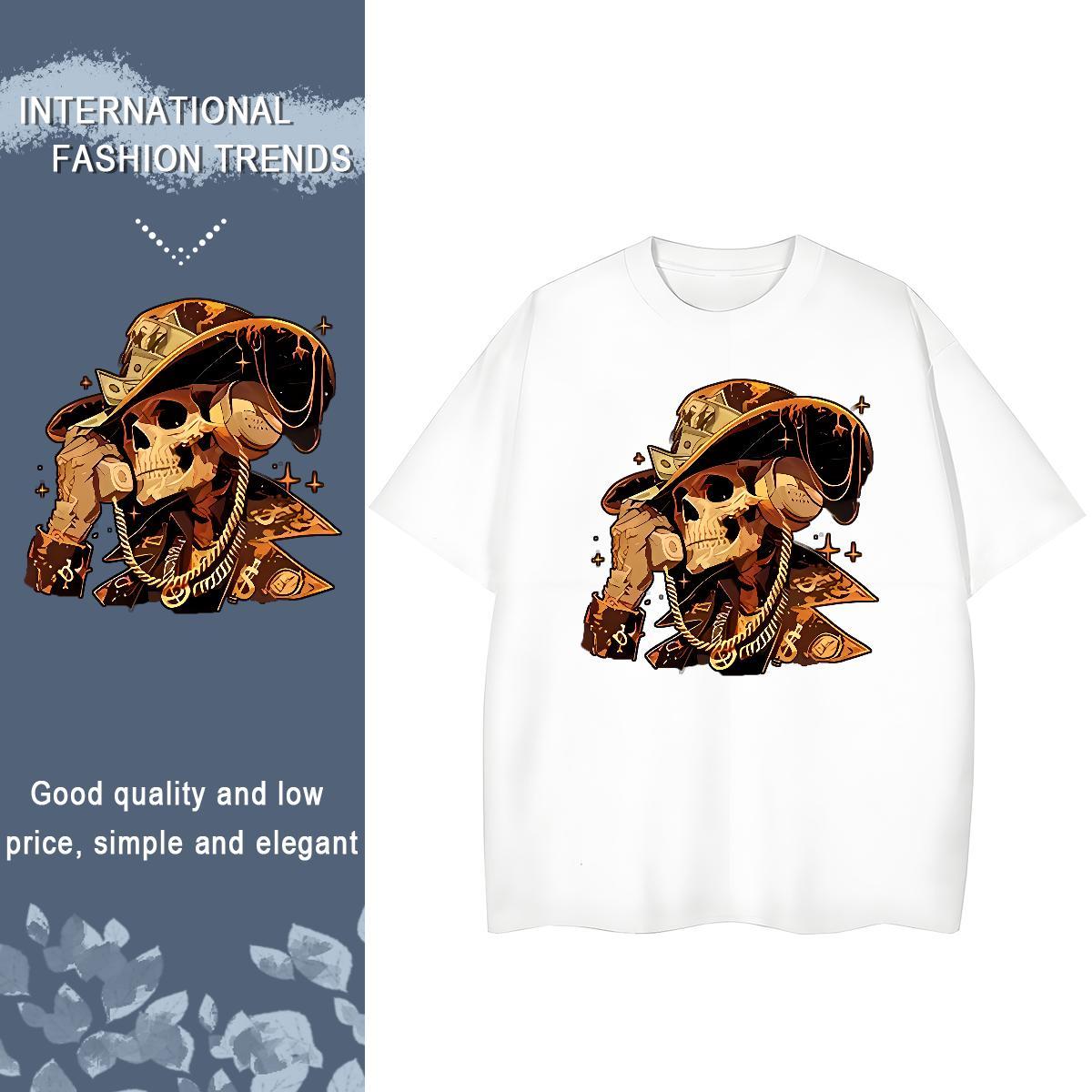 2024 Casual Womens T Shirts 230g Pure Cotton O Neck Short Sleeves Home Outdoor skull Tshirt for Man Woman Designer Custom Printing Polos