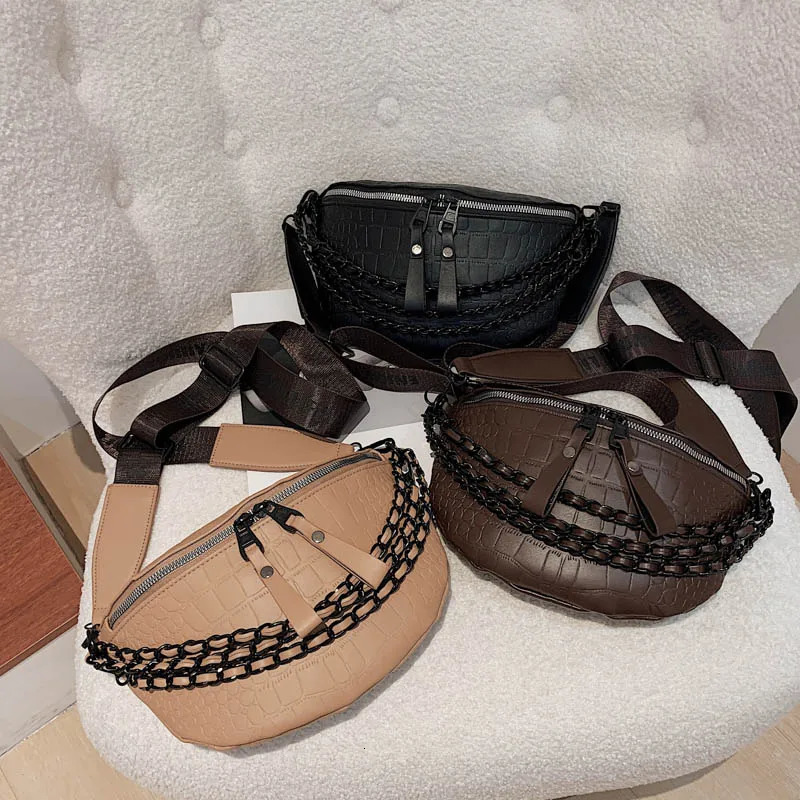 Womens soft leather waist bag autumn item chest bag shoulder bag high-quality chain Fanny bag womens fashion belt wallet 241008