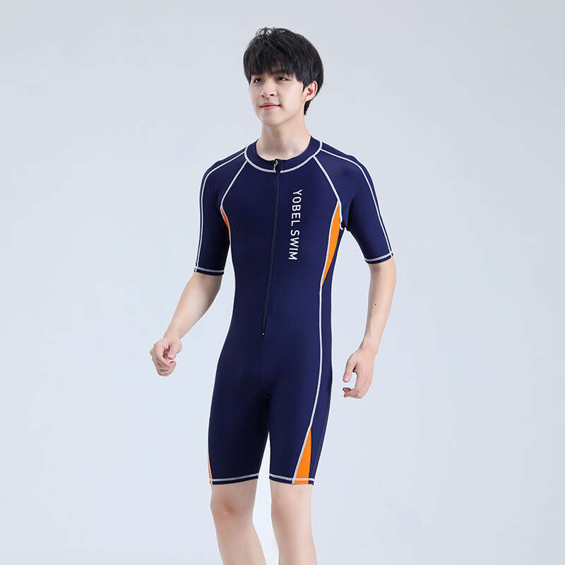 New Men's Jumpsuit Short Sleeved Capris Set, Quick Drying Sun Protection, Student Learning And Swimming Training, Professional Swimsuit