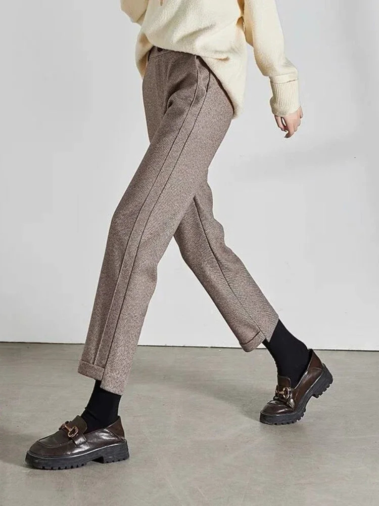 Highwaisted Tweed Straight Pants 2024 AutumnWinter Women S Loose Casual Herringbone Warm Thickened Cropped 241009
