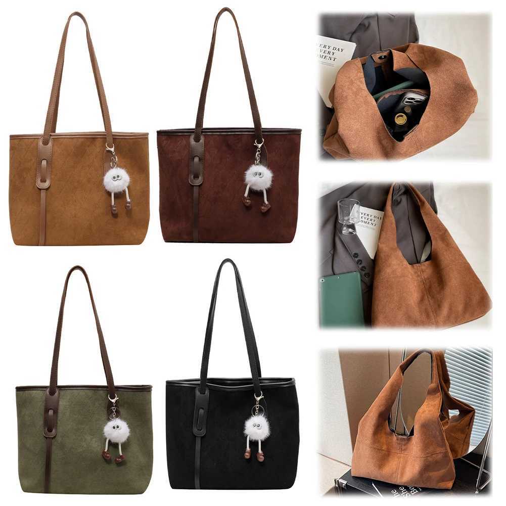 Ladies Suede Large Tote Bag with Inner Pocket Handbag Zipper Closure Purses and Handbags Retro for Work Travel 241011
