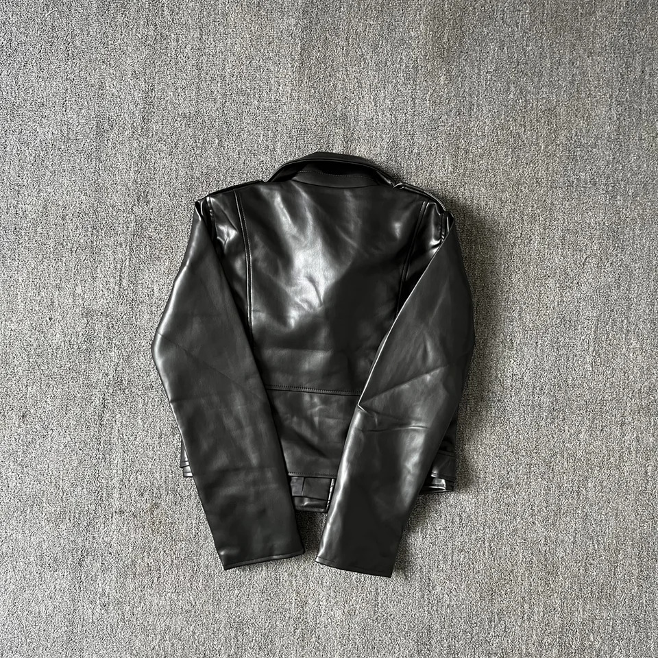 Taop Za autumn womens clothing slim fit simple lapel short zipper decoration s leather jacket 241011