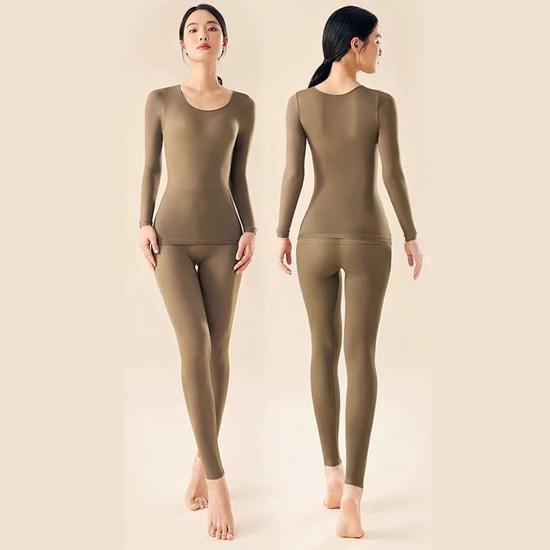 Womens Thermal Underwear 2 pieces of womens hot underwear hyaluronic acid moisturizing seamless long sleeved shirt high elasticity winter and spring Y