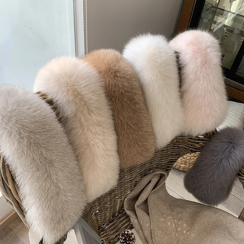 Real fox fur collar with ribbon 100% womens fur scarf for winter jacket fashionable warm multi-color 241011