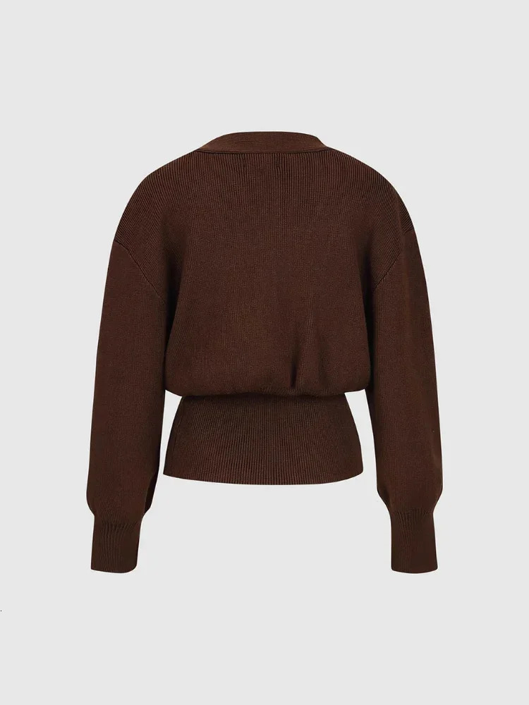 Elegant solid color button knit womens cardigan chic V-neck long sleeved loose warm sweater autumn womens high street clothing 241011