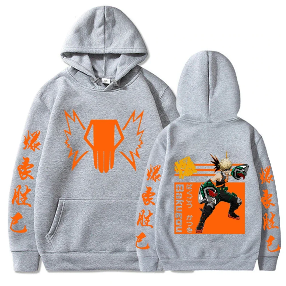 Japan Anime My Hero Academia Bakugou Katsuki Hoodies Women Men Loog Sleeve Kawaii Manga Orange Graphics Sweatshirts