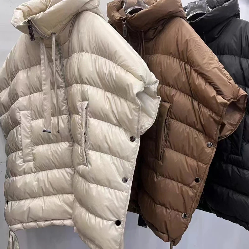 Womens down jacket winter sleeveless inflatable simple casual solid vest thick warm hooded short 241010
