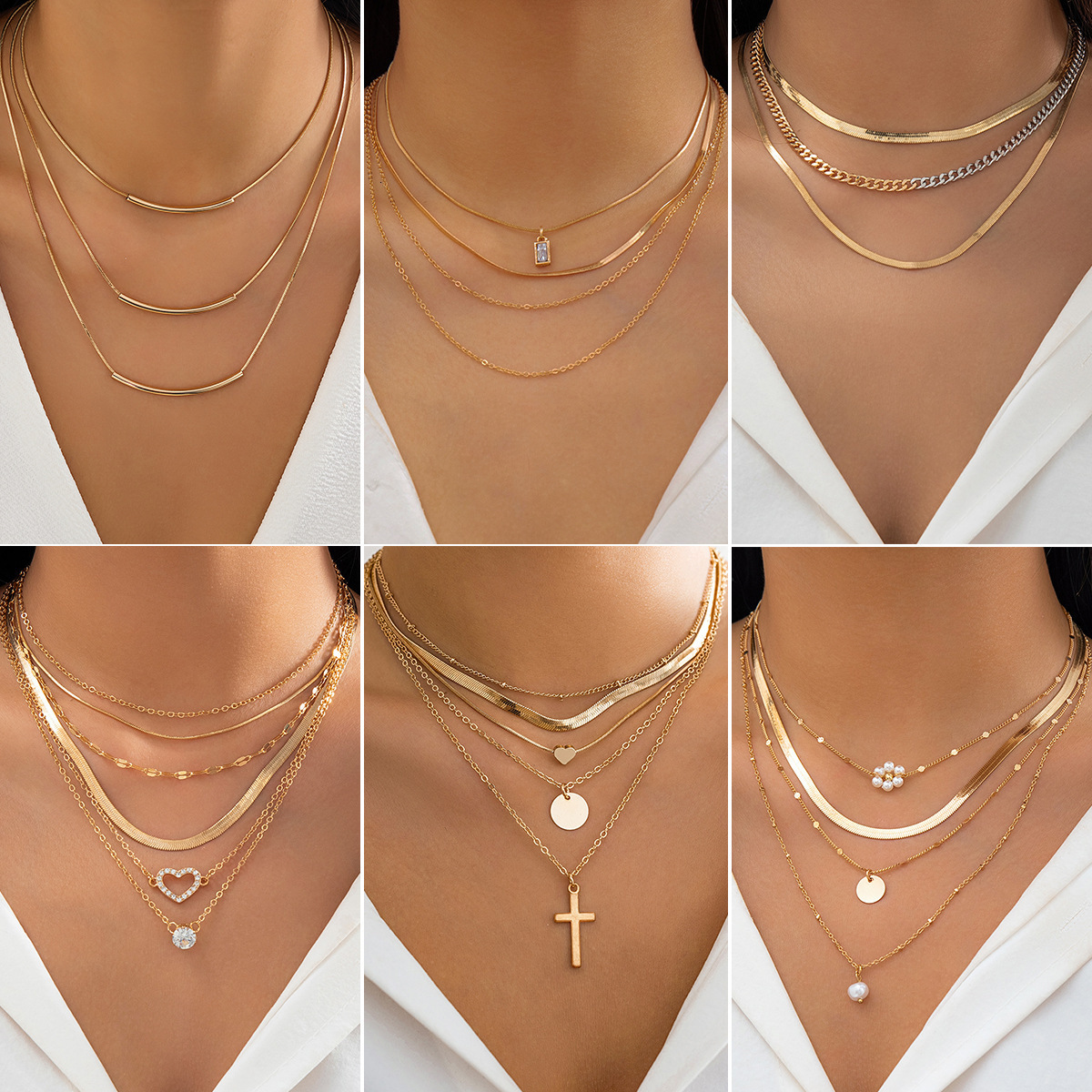 Jewelry minimalist crystal necklace, exaggerated layered butterfly Buddha's hand, multi-layer tassel necklace to
