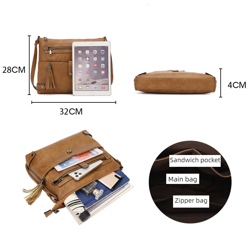 Multi pocket casual solid color womens shoulder bag fashionable tassel accessories small square daily commuting cross body 241008