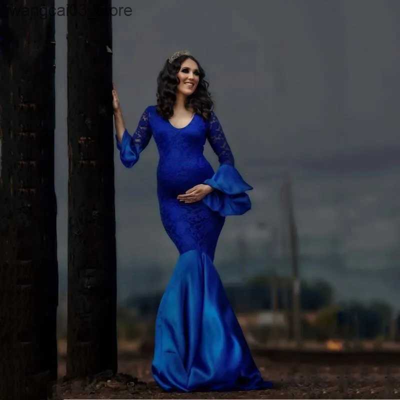 Maternity Dresses 2024Lace Maternity Pregnancy Dress Photography Props Dresses Photo Shoot Mermaid Maxi Gown Pregnant Women Long sleeve Clothes L24091