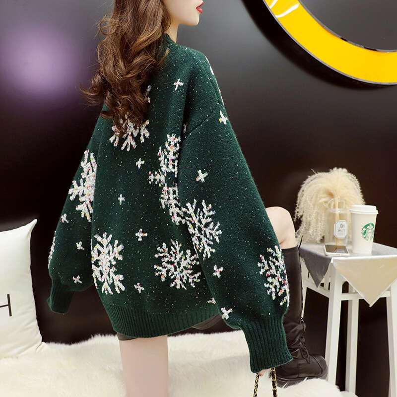 Red Christmas plus size sweater women's pullover thickened autumn and winter 2024 new knitwear top loose fit