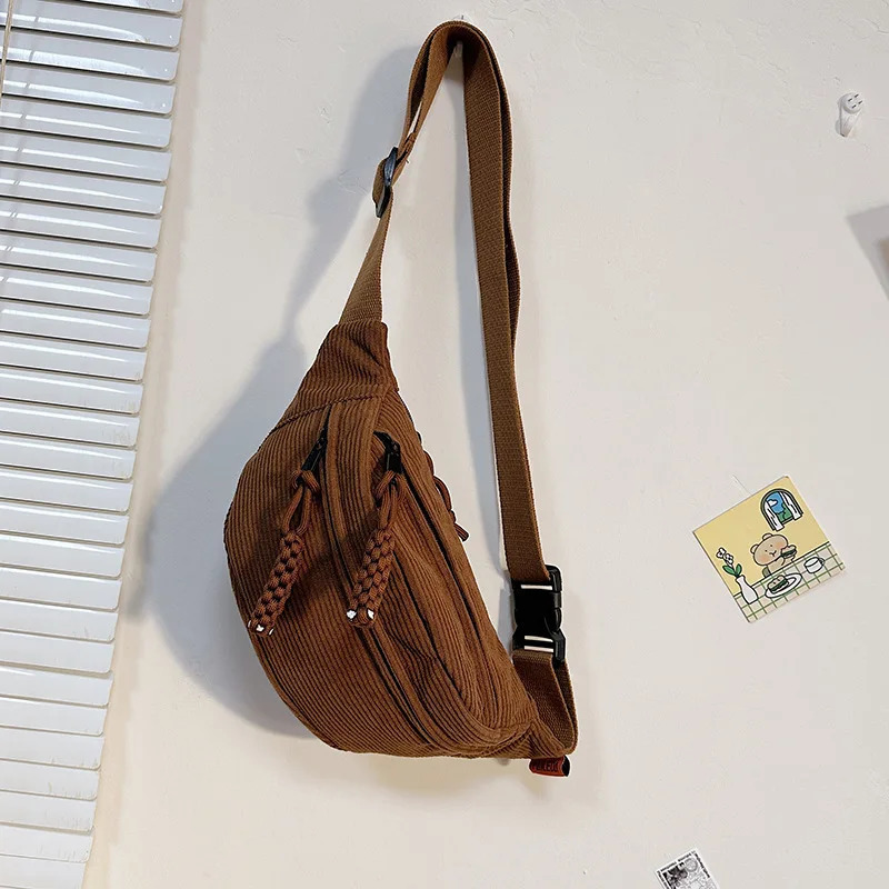 Fashion cross body bag casual belt bag womens belt bag large capacity shoulder bag Corduroy Street style chest bag 241008