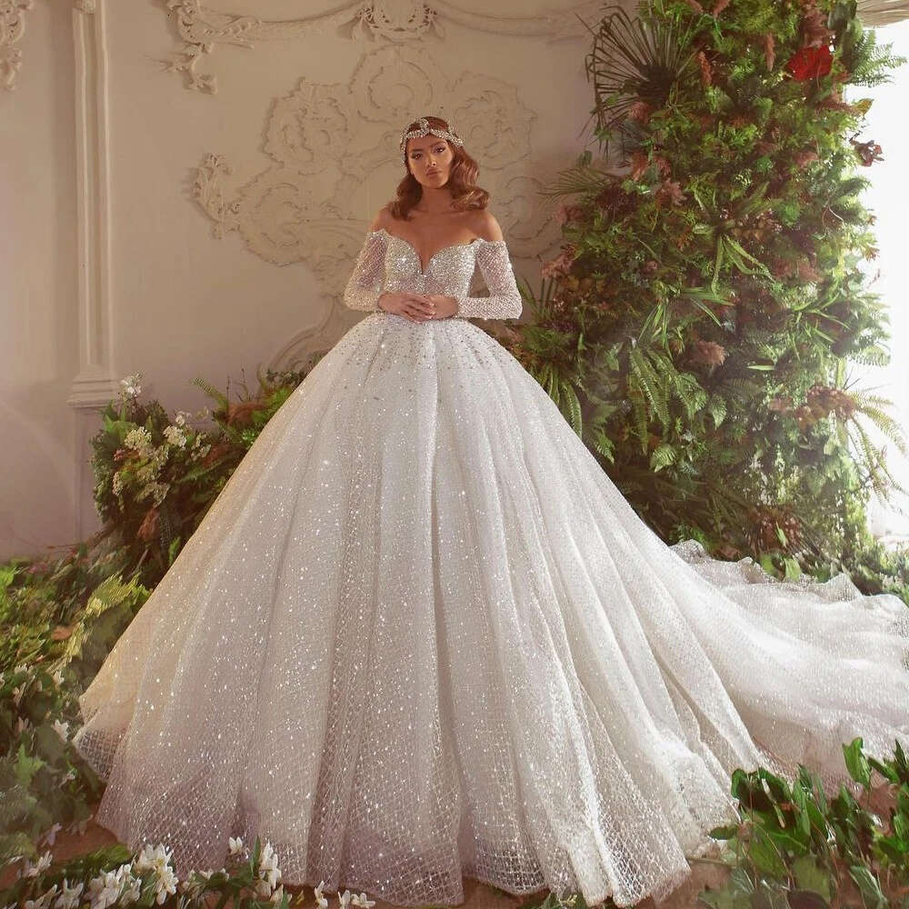 Elegant Ball Gown Wedding Dress 2024 Long Sleeve Lace Beaded Appliques Bridal Gowns Custom Made High Quality Womens Dresses