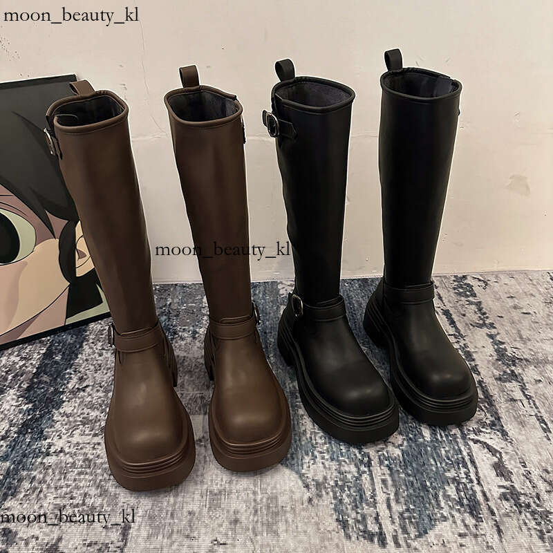 Designer Boot Versatile Thick Heel Tall Boots For Women 2024 Autumn/Winter New Style Belt Buckle Brown Small Thick Bottom Boots Knight Fashion Boots F