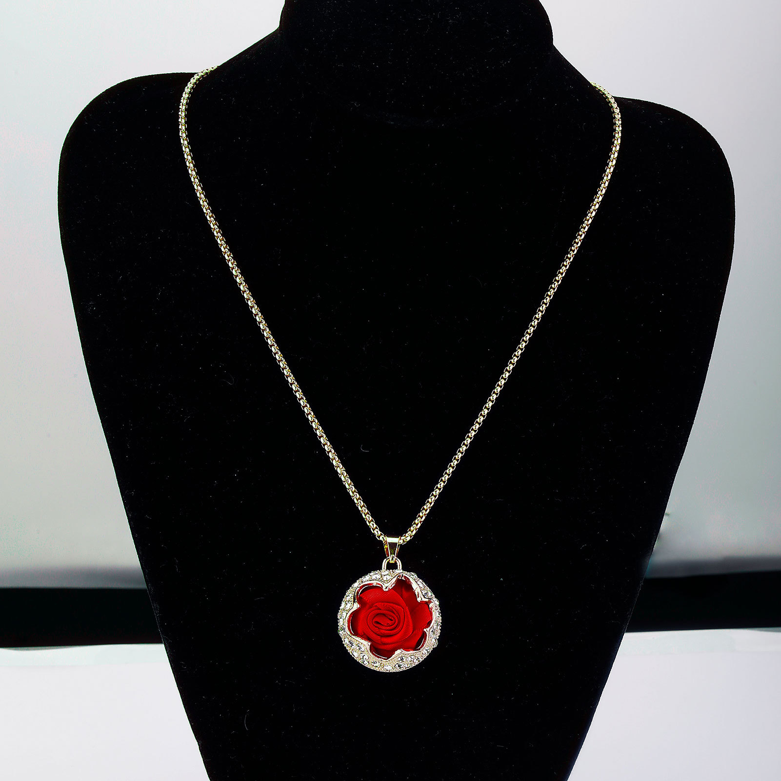 Double Sides Rose Flower Pendant Necklace Gold Plated Sweater Chain Jewelry Girl Women Gift