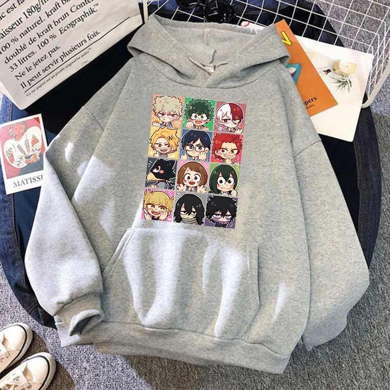 Cartoon Deku Todoroki Shoto Bakugou Katsuki Hoodies My Hero Academia Autumn Winter Long Sleeves Fleece Sweatshirt Street Hoody LX241011