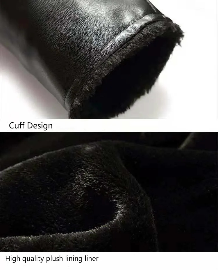 Winter faux fur collar PU leather mens velvet thick warm fluffy coat long sleeved casual black windproof jacket mens plus size 240927