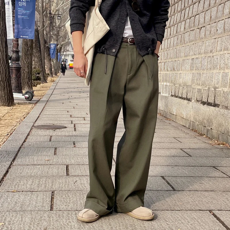 IEFB Korean loose mens casual pants straight wide leg solid color Trouser zipper summer 9C6234 241010