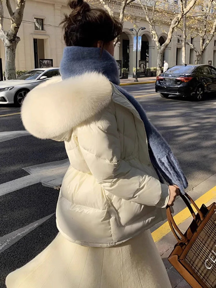 large real fox fur hooded winter inflatable feather jacket for women warm 90% white duck down jacket waterproof Parka 241007