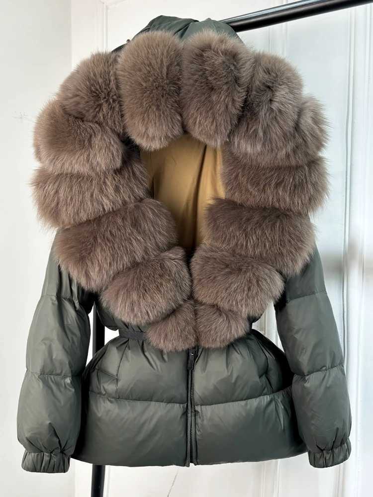 2024 New Winter Inflatable Down Jacket Womens True Fox Fur Cover Thick Warm 90% White Duck Down Jacket Womens Waterproof Parka W241010