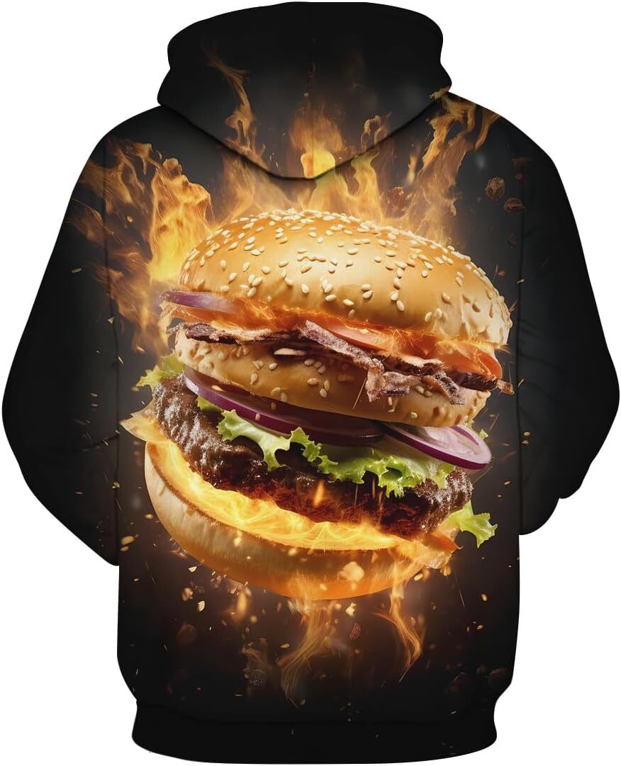 Hoodie for Mens Womens Mens Funny Print Hoodies Burger Graphic Hooded Sweatshirt Casual 3D Printed Hoodie Street Fashion Long Sleeve Shirt Graphic kee