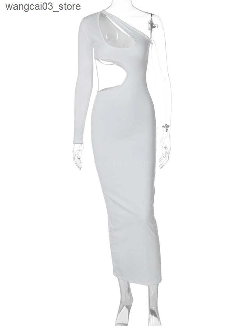Maternity Dresses Sexy Off-shoulder Maternity Dress with Wrap Front and Hollow Out Design - Irregular Hemline and Solid Color Long Sleeves L240910