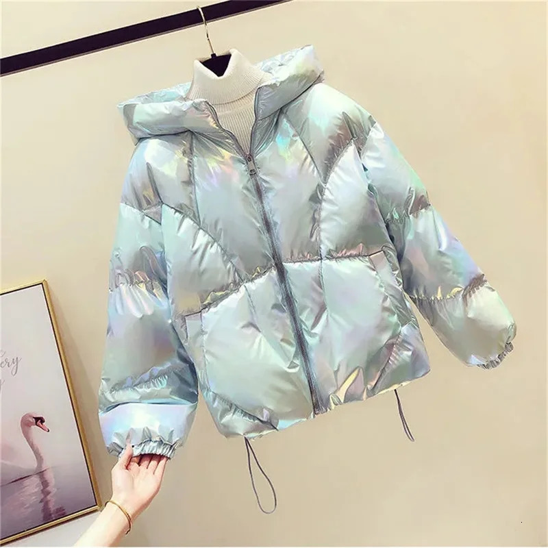 Down Cotton Jacket Winter Coat Thick Fashion Padded Short Hooded Ins Bread Clothing Pleated Bright White Parka 241009