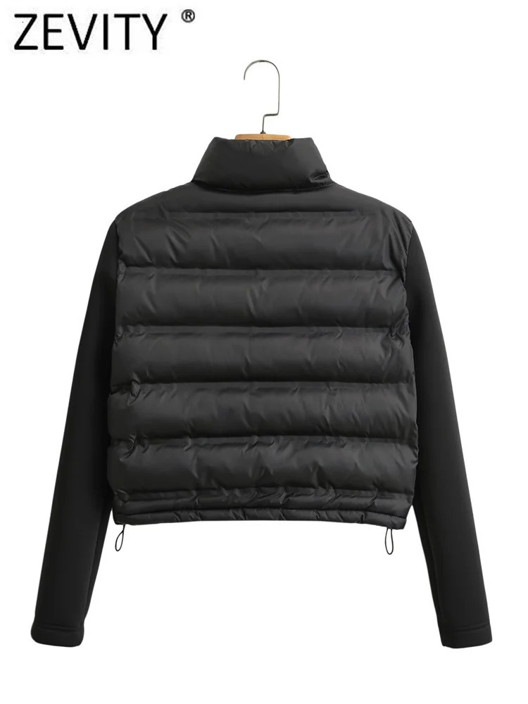 ZEVITY Women Fashion Stand Collar Long Sleeve Patchwork Quilted Cotton Jacket Coat Femme Outerwear Chic Zipper Short Tops CT5817 240930