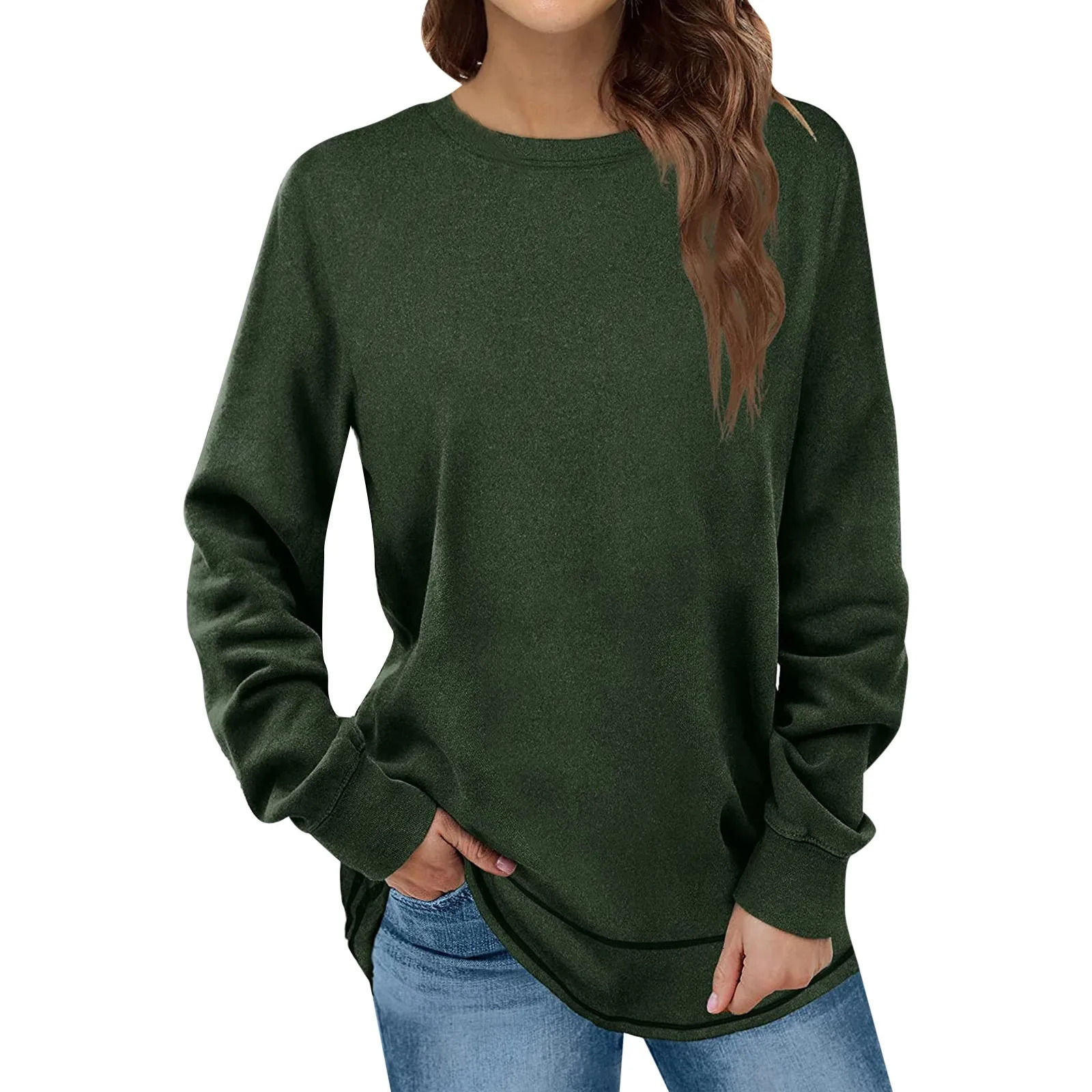 Womens Sweatshirts Soild Large For Women Crewneck Long Sleeve Fashion Shirts Tops Christmas Shirts Women Hoodies 241011
