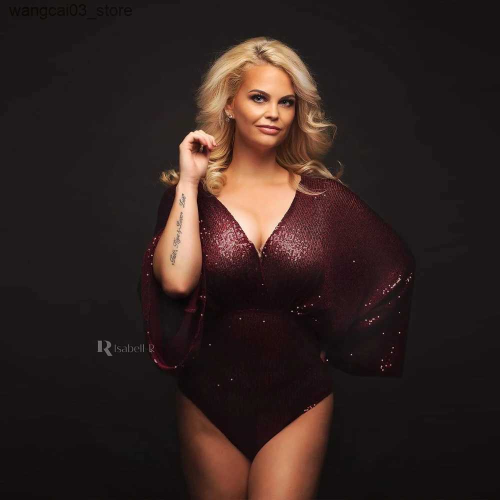 Maternity Dresses Maternity Photo Shoot Photography Dress For Women Sequins Bodysuit Private Photos Sexy Shiny Long Sleeve Jumpsuit Props Costumes L24