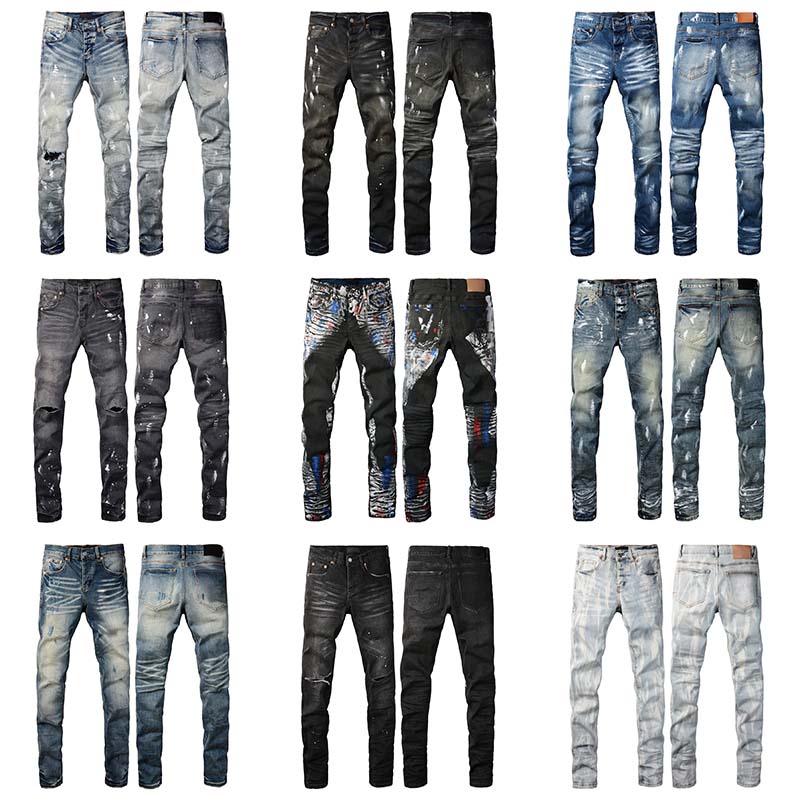 Designer Mens Jeans for Mens Denim Pants Fashion Womens brand Black Trends Distressed Black Ripped Biker Slim Fit Motorcycle Skinny Fashion for Mens Womens Pants