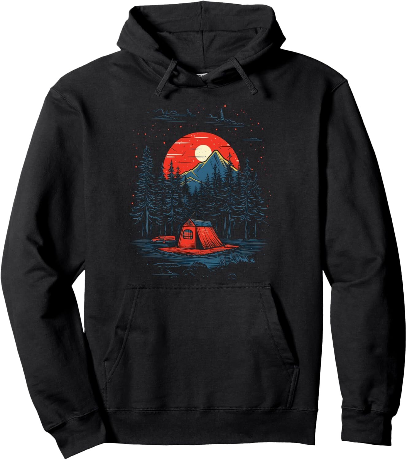 Hoodie for Mens Womens Wilderness Camping Tent Sunset Mountains Trees Camper Gifts Pullover Hoodie Graphic Hoodies sweatshirt