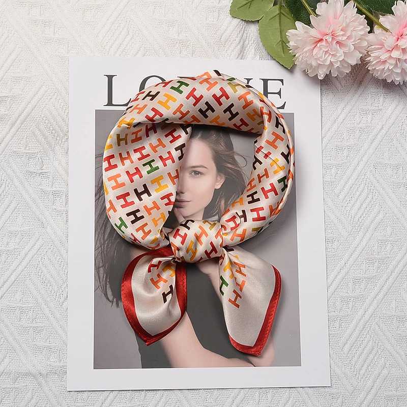 Bandanas Durag 1 piece of 70cm colored letter H womens silk scarf simulating silk simple and Tren headwear clothing and matching square scarf J241010