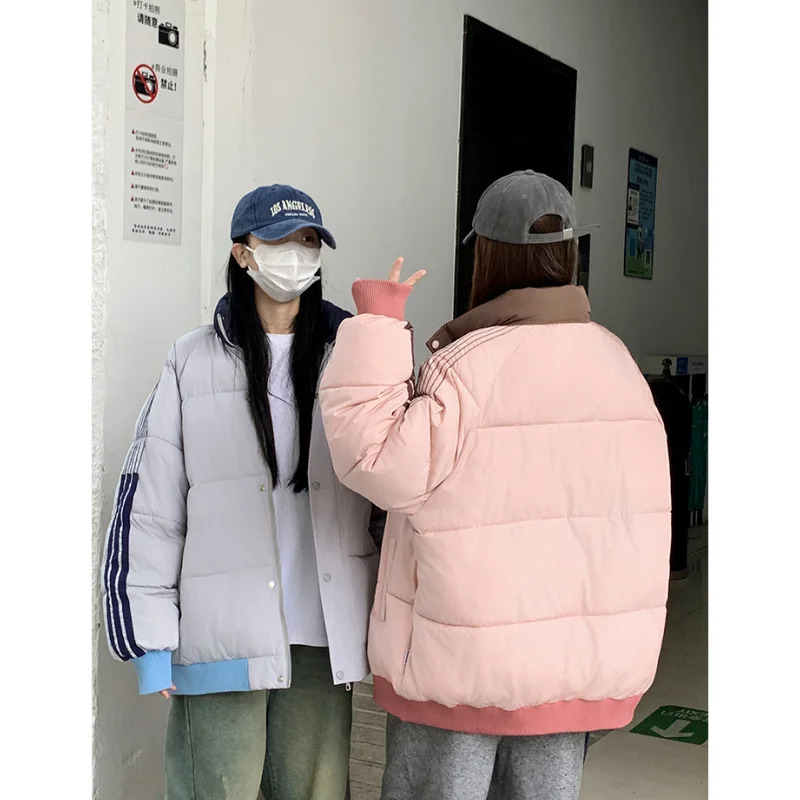 Deep Blue Down Jacket Womens Coat Grey Fashion American Street Clothing Y2K Style Duck Down Womens Winter Short Coat 241009