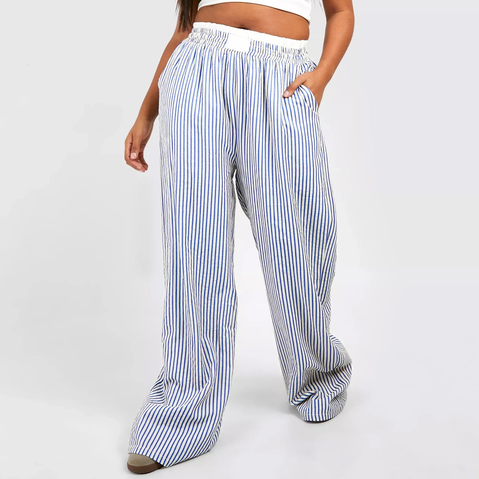 Y2k Striped Wide Leg Pants: Comfy Pinstripe Lounge Bottoms For Women's Street Style