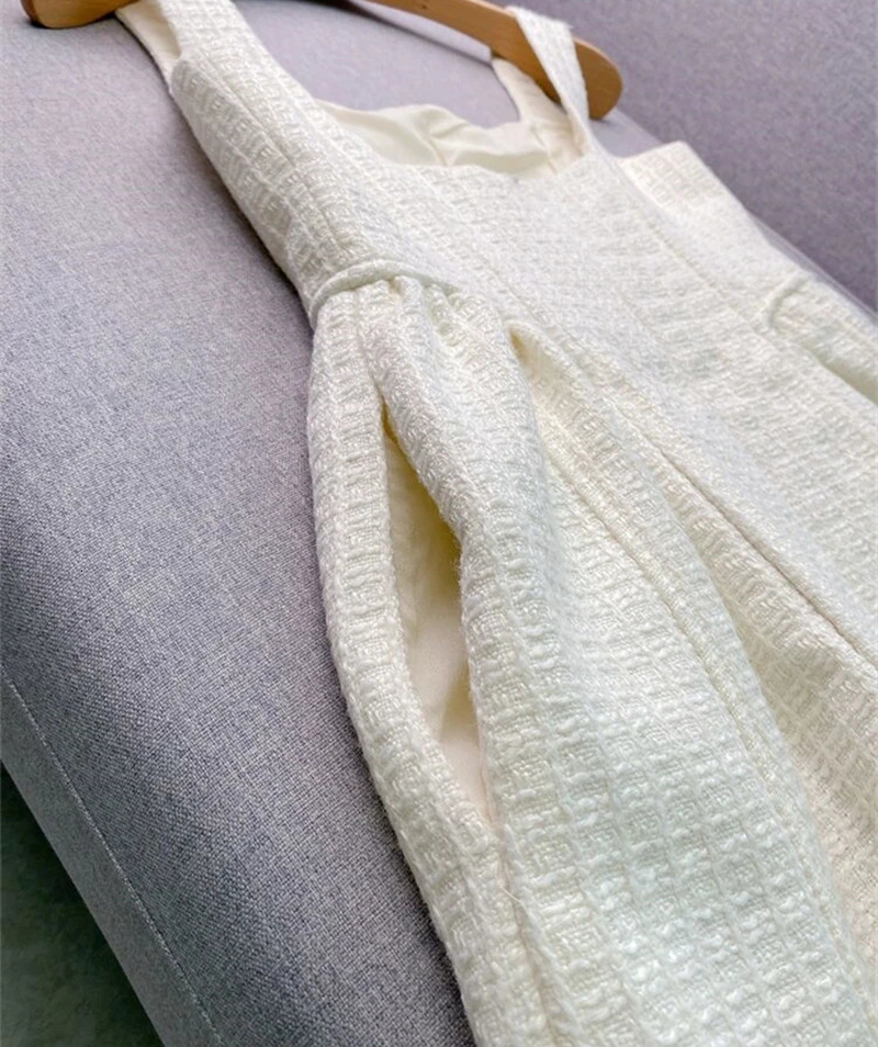 black backless sexy Lvory white womens thick tweed sleeveless womens mini tank dress 241010