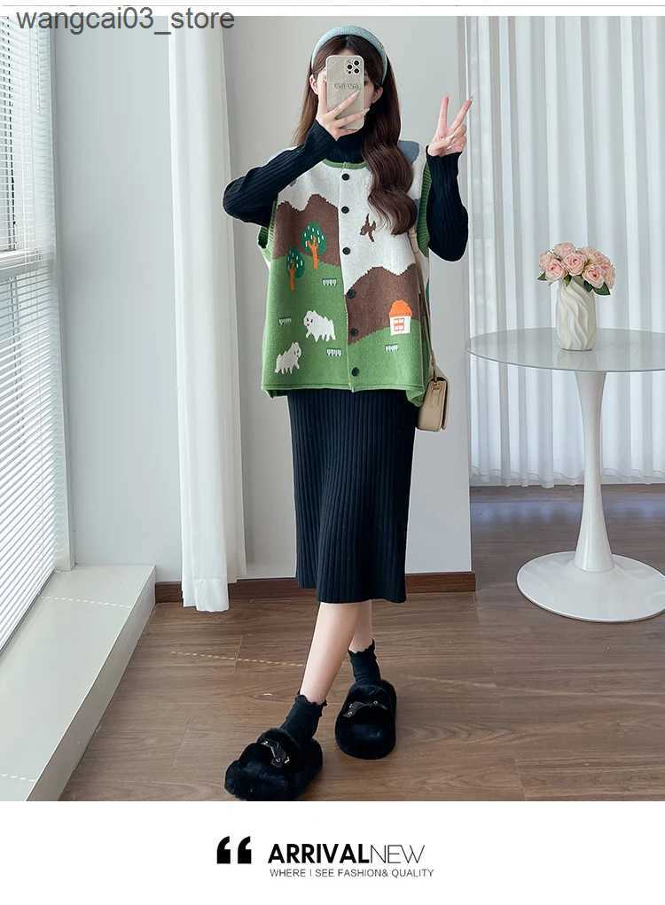 Maternity Dresses Pregnant Women Autumn Knitting Dress Solid Color Long Sleeve French Style Maternity Dress Elegant Pregnancy Basic Dress Slim L240910