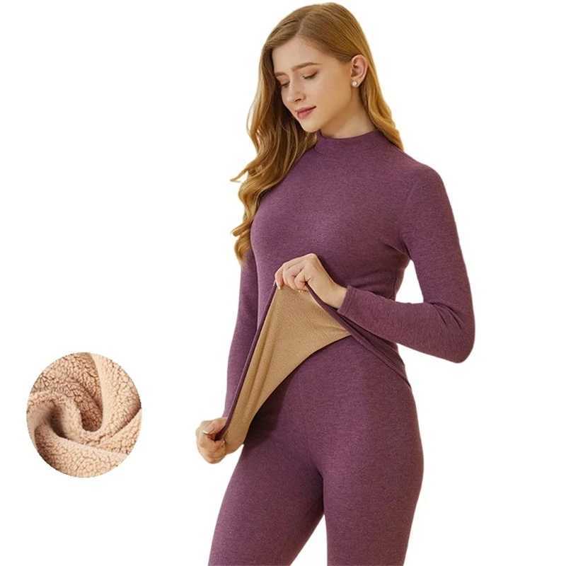 Women's Thermal Underwear Winter New Womens Thermal Underwear Thick Intimate Set Berber Flce 2 Pieces Underpanties and Undershirts Y241011CIR0