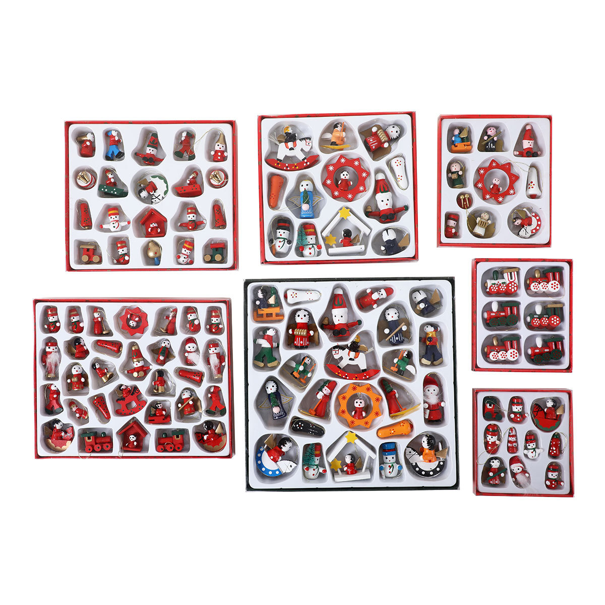 Small gifts in gift boxes, wooden decorations, pendants, accessories, small Christmas tree pendants