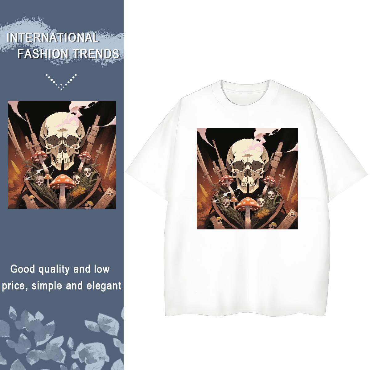 Fashion T Shirt For Woman 230g Pure Cotton O-Neck Short Sleeve Spring Summer skull Unisex Tshirts Loose DIY Anime Clothes